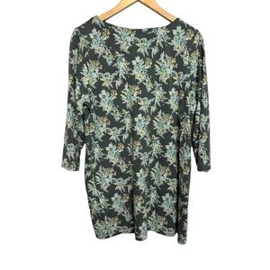 J.Jill Women's Size Large Luxe Supima Pullover 3/4 Sleeve Green Floral Tunic